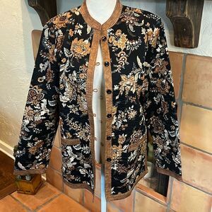 Patty Kim Brown Reversible Quilted Floral Mandarin Collar Jacket, M!